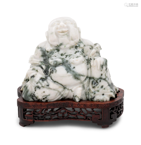 A Chinese Green and White Hardstone Figure of La…