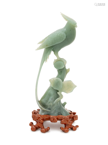 A Chinese Green Serpentine Figure of a Pheasant