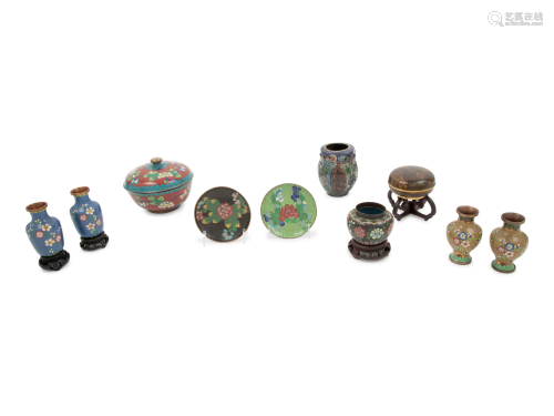 Ten Chinese Cloisonné Enameled Articles