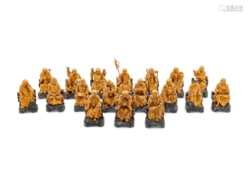 Eighteen Chinese Gilt Wood Figures of Luohans