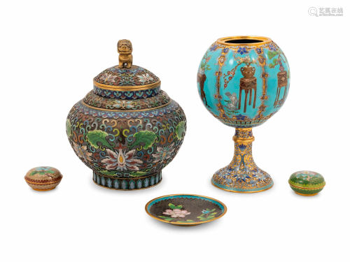 Five Chinese Cloisonné Enameled Articles