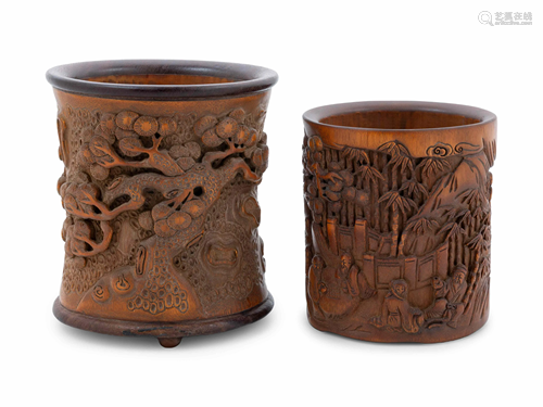 Two Chinese Bamboo Brushpots, Bitong