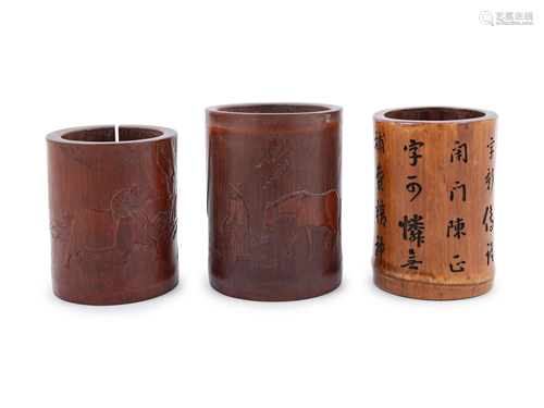 Three Chinese Bamboo Brush Pots