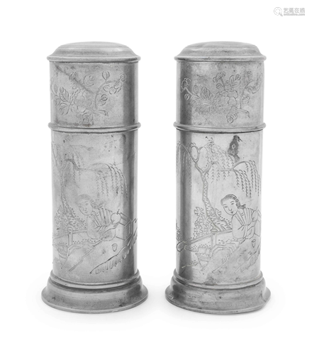 A Pair of Chinese Pewter Tea Caddies with Loos…