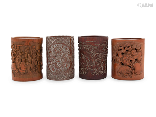 Four Chinese Bamboo Brush Pots, Bitong