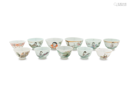 Eleven Chinese Famille Rose Porcelain Wine Cups