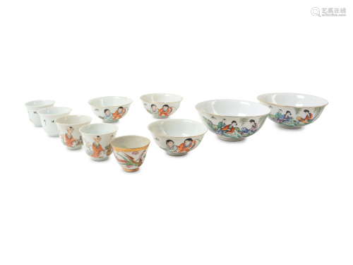 Ten Chinese Famille Rose Porcelain Wares