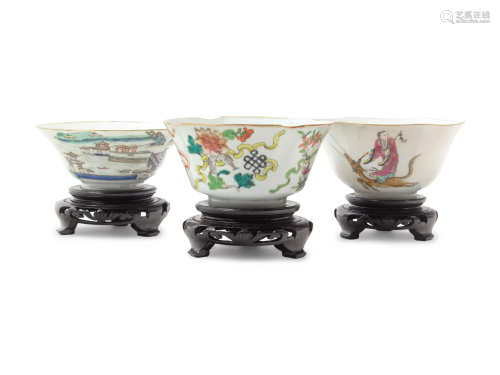 Three Chinese Famille Rose Porcelain Bowls