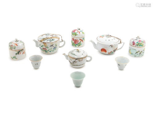 Seven Chinese Famille Rose Porcelain Tea Wares