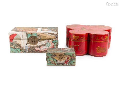Three Chinese Gilt and Polychrome Lacquered Boxes