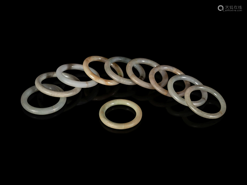 Ten Chinese Hardstone Bangles