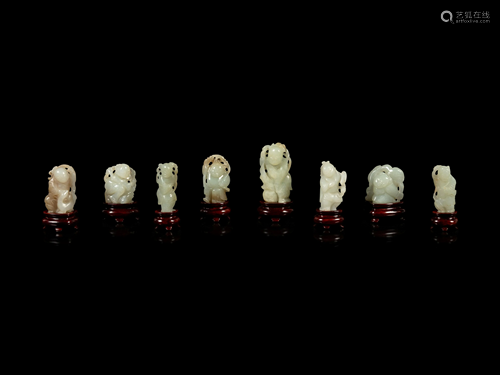 Eight Chinese Celadon Jade Figures of Boys