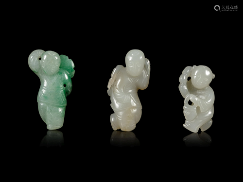 Three Chinese Jade and Jadeite Figures of Boys