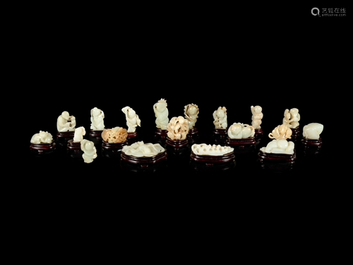 Nineteen Chinese Carved Jade Figures