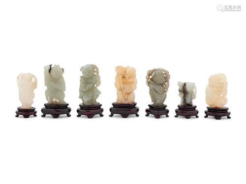 Fourteen Chinese Carved Jade Figures