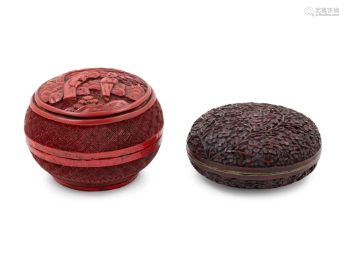 Two Chinese Carved Red Lacquer Covered Boxes