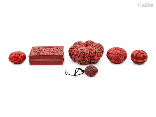 Six Chinese Carved Red Lacquer Covered Boxes