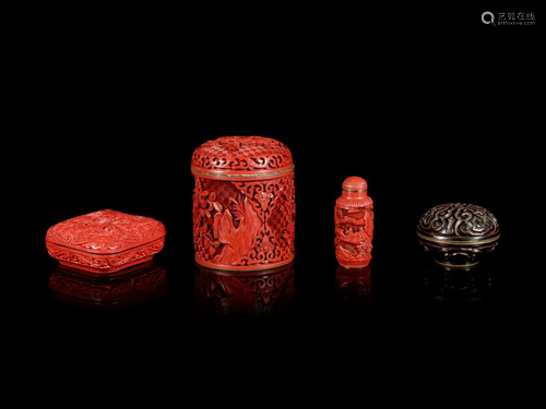 Four Chinese Cinnabar Lacquer Articles