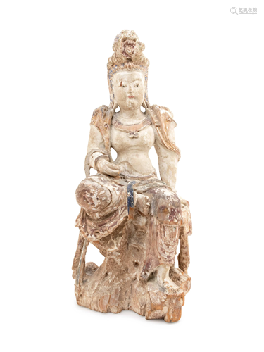 A Chinese Polychrome Painted Wood Figure of Guan…