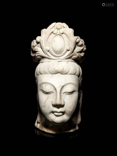 A Chinese White Marble Head of Guanyin