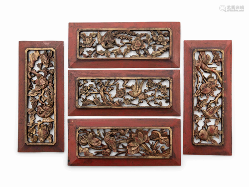 Nine Chinese Carved Wood Panels