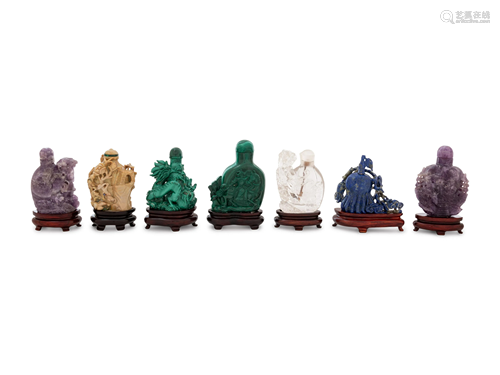 Seven Chinese Carved Hardstone Snuff Bottles