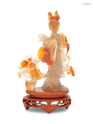 A Chinese Carnelian Agate Figure of a Lady Immor…