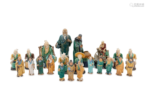 A Group of Chinese Sancai Glazed Pottery Figures