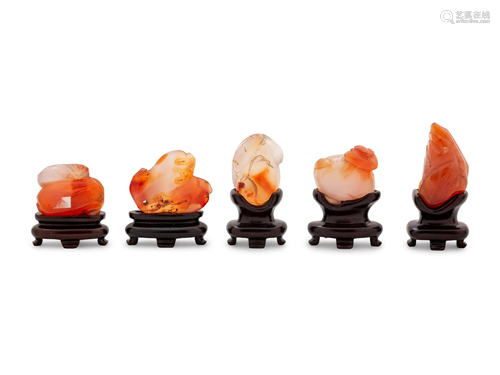 Seventeen Small Chinese Carnelian Agate Carvings