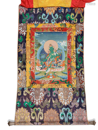 A Tibetan Thangka of a Green Tara