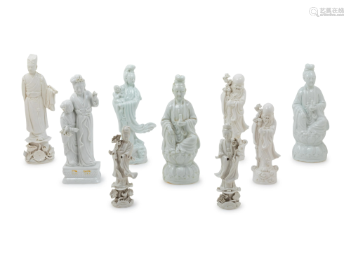 Nine Chinese Blanc-de-Chine Porcelain Figures of
