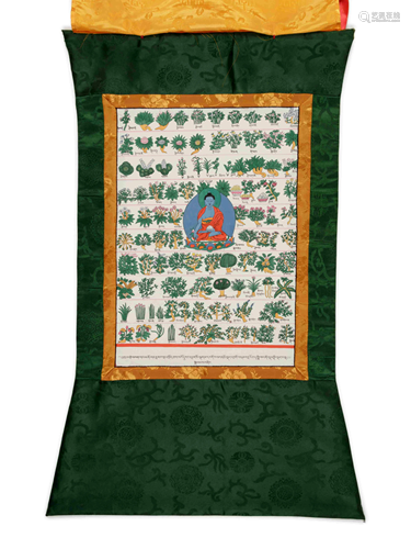 A Tibetan Thangka of a Medicine Buddha