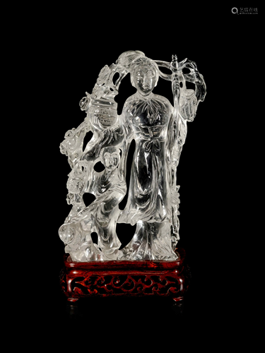 A Chinese Carved Rock Crystal Figural Group