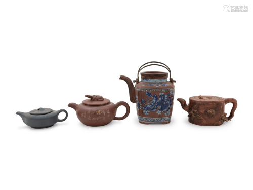 Four Chinese Zisha Pottery Teapots