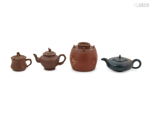 Four Chinese Yixing Pottery Teapots