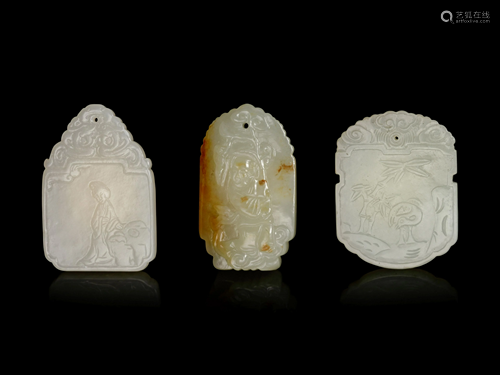 Three Chinese Pale Celadon Jade Plaques