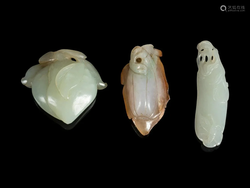 Three Carved Jade and Jadeite Fruit and Melon-Form