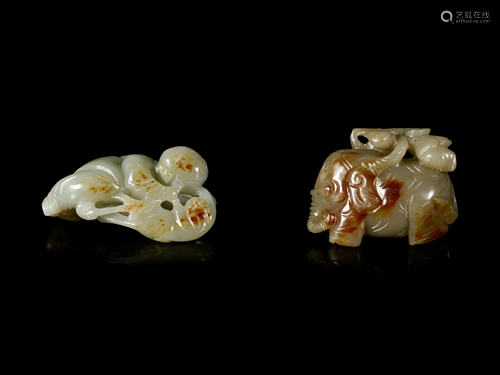 Two Chinese Celadon Jade Carvings of Boys and A…