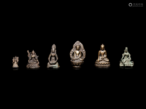 Six Small Tibetan and Southeast Asian Bronze Figure…
