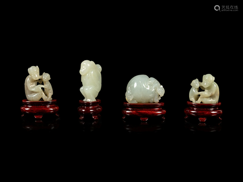 Four Chinese Jade Carvings of Monkeys