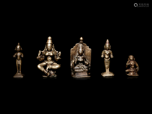 Five Indian Gilt Bronze Figures of Deities and