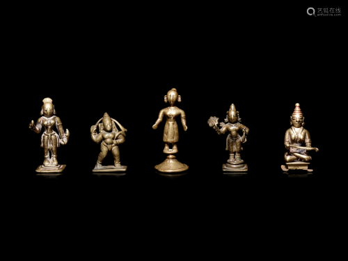 Five Small Indian Bronze Figures of Deities and