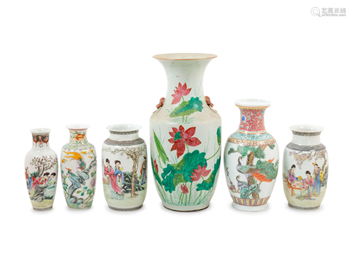 Six Chinese Famille Rose Porcelain Vases