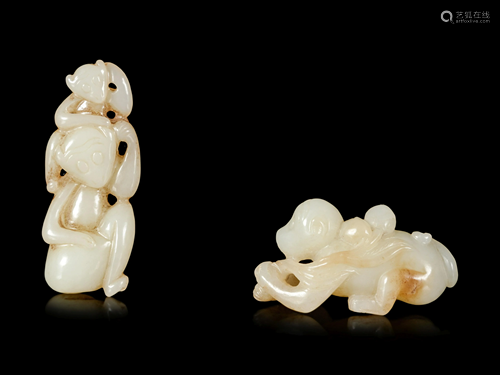 Two Chinese Jade Carvings of Monkeys