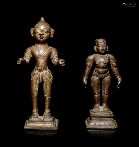 Two Indian Bronze Figures of Attendants