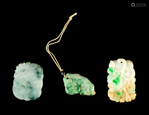 Three Chinese Carved Jadeite Pendants