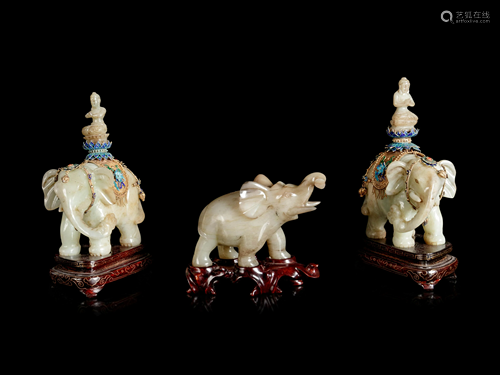 Three Chinese Jade Figures of Elephants