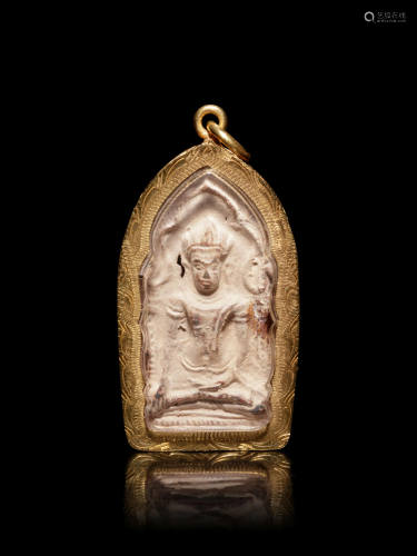 A Small Thai Gold Mounted Terracotta Buddhist V…