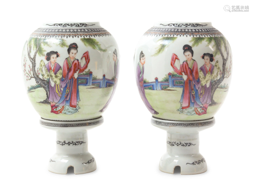 A Pair of Chinese Famille Rose Porcelain Lanterns