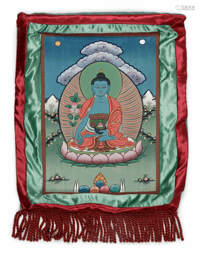 A Small Tibetan Thangka of Medicine Buddha